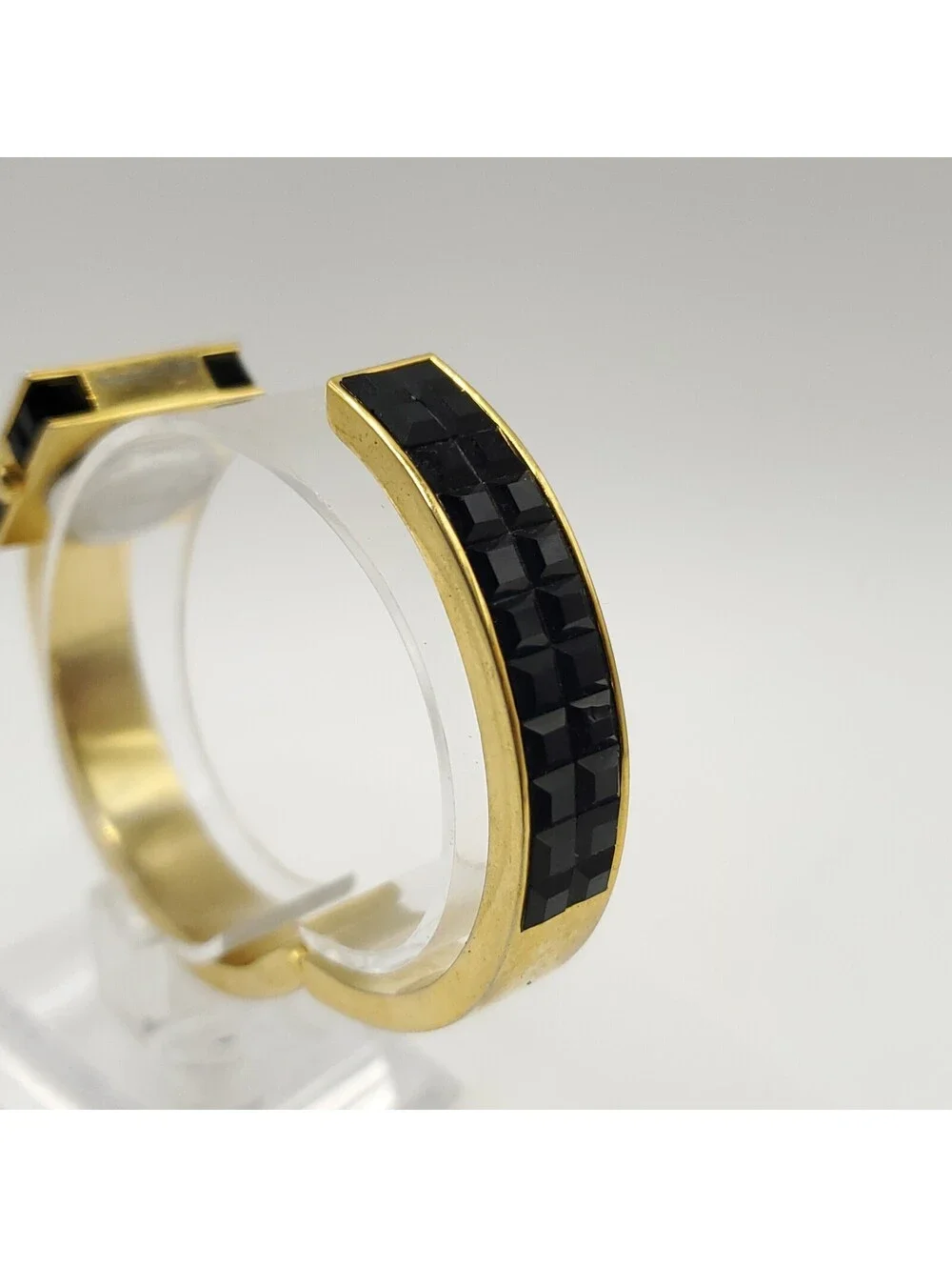 Xanadu Black Gem Gold Tone Cuff Band Womens Watch 23mm MOP Dial New Battery